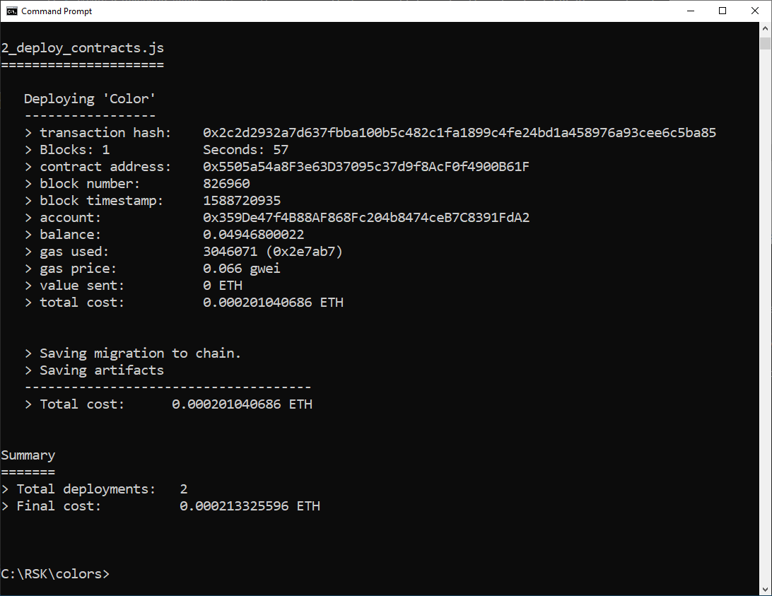 truffle migrate Color.sol